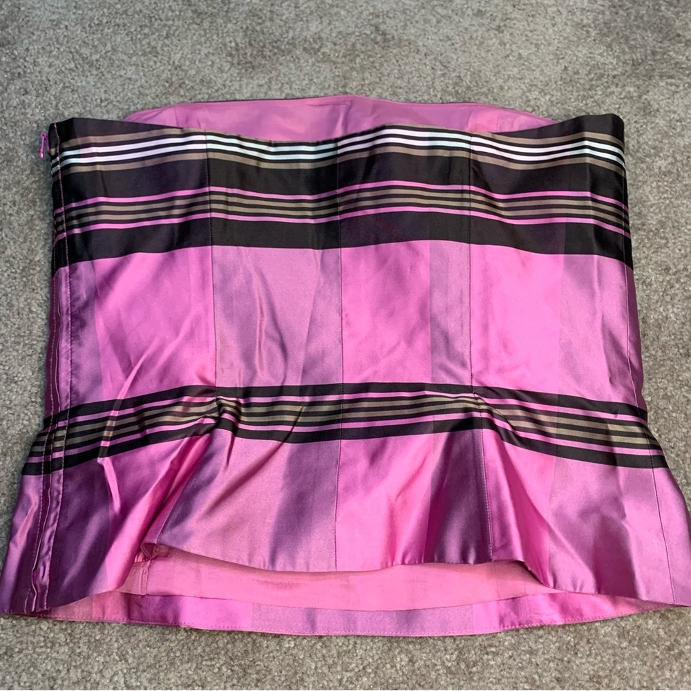 Ann Taylor Sz4 100% silk pink&brown striped sleeveless zip corset top with stays - Picture 3 of 9
